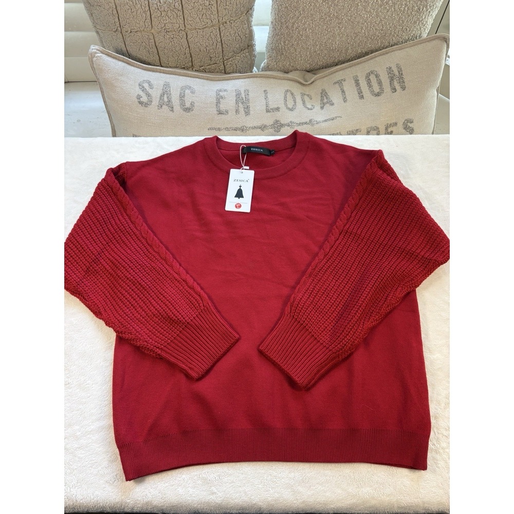 Zesica Red Knit Sweater Women's Large Crew Neck Long Sleeve NWT